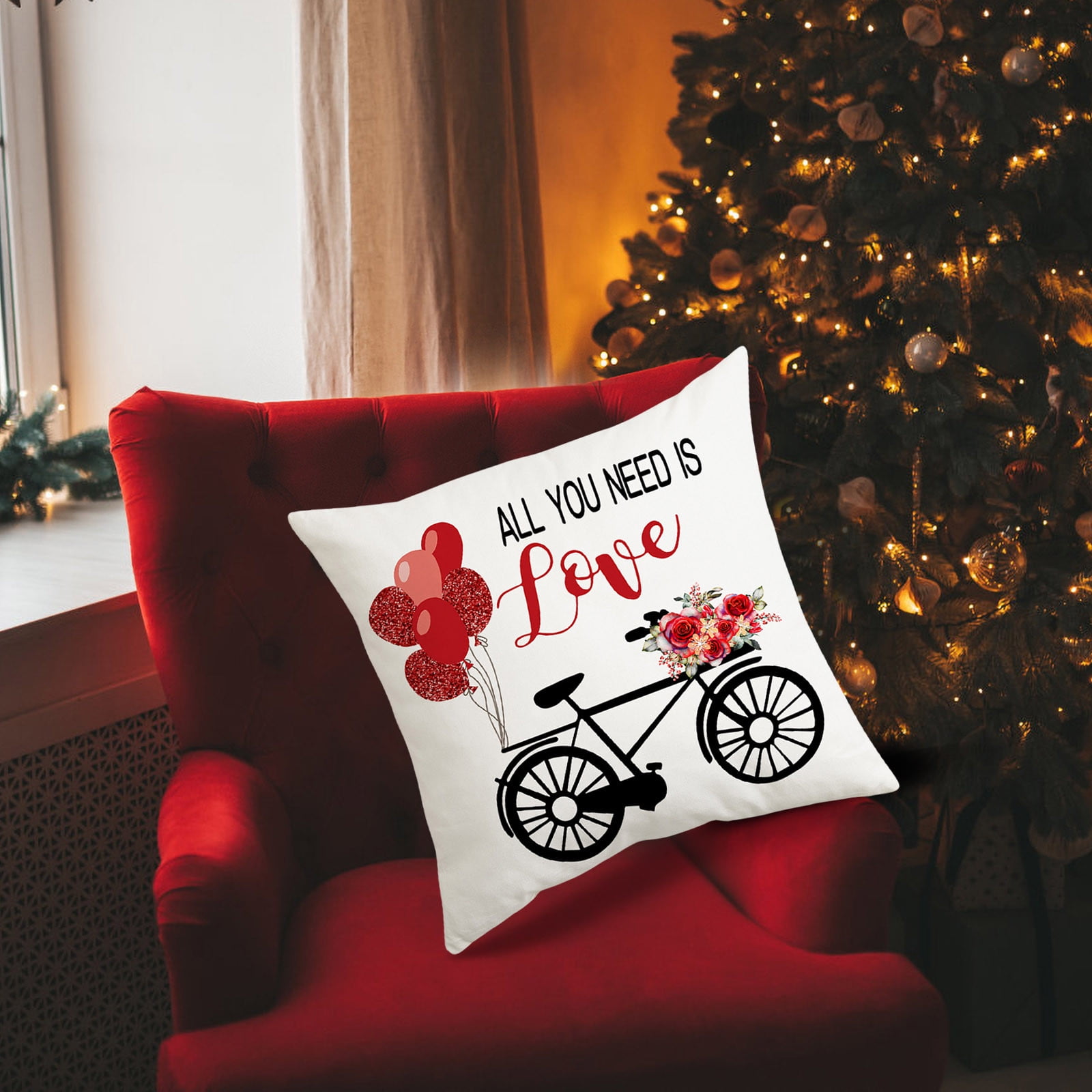 SDJMa Valentine's Day Pillow Covers 18x18, Glitter Red Heart & Balloon