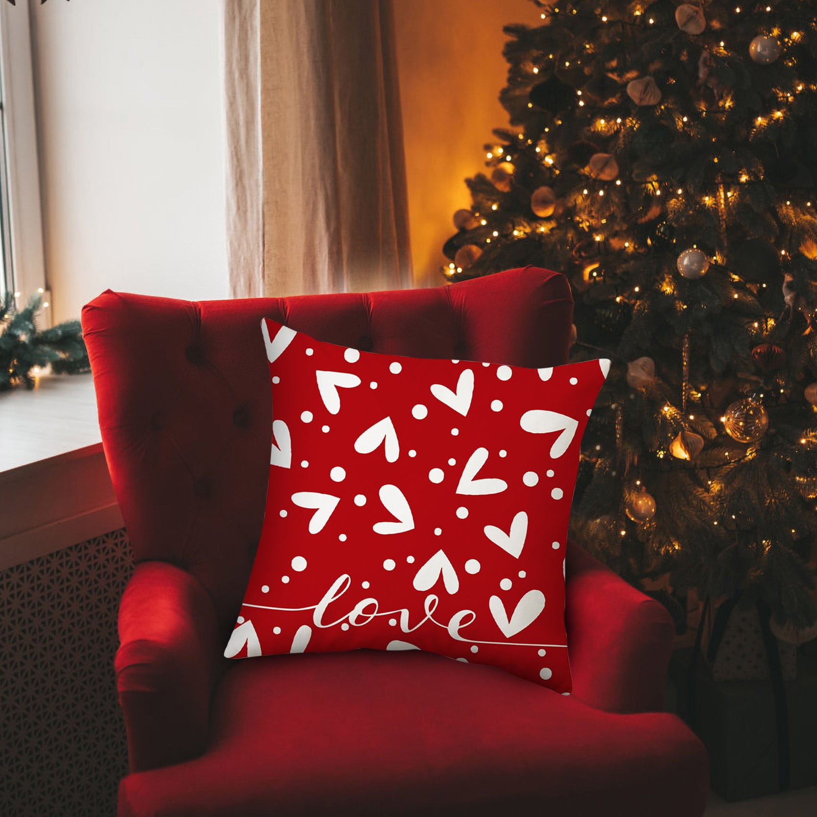 SDJMa Valentine's Day Pillow Covers 18x18, Red White Plaid Heart