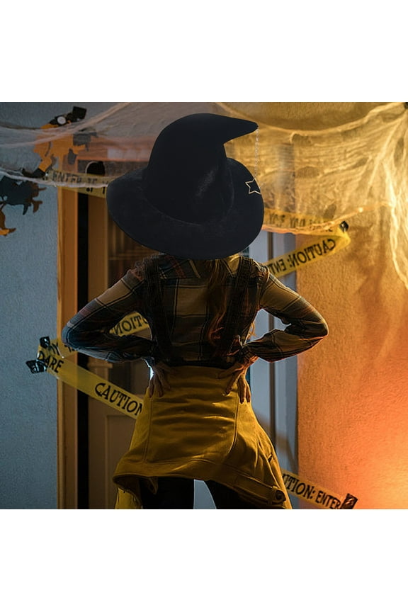 Velvet Witch Hat with Star Ornament for Women Halloween Party Headwear Accessory