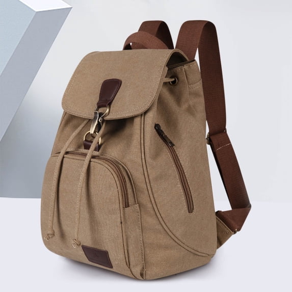 SDJMa Vintage Canvas Backpack Purse for Women Men, 11.8" x 5.9" x 15.7" Flap Drawstring Rucksack, Casual Laptop Daypacks for Hiking Caming Shopping Traveling Work