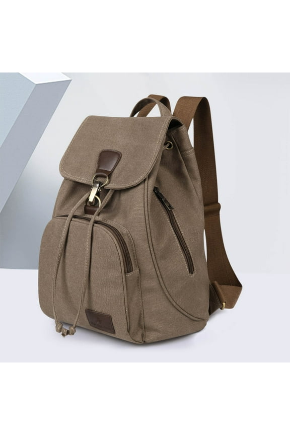 Vintage Canvas Backpack Purse for Women Men, 11.8" x 5.9" x 15.7" Flap Drawstring Rucksack, Casual Laptop Daypacks for Hiking Caming Shopping Traveling Work