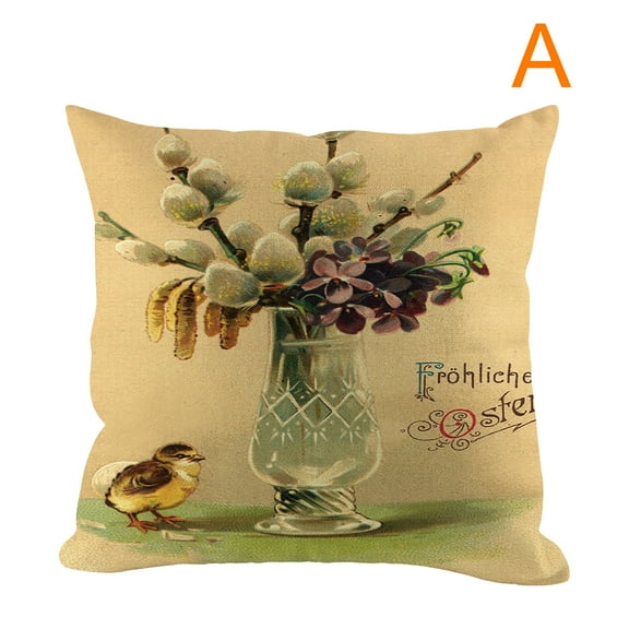 SDJMa Vintage Easter Pillow Covers 18 x 18 Inch, Retro Farmhouse Bunny Rabbit Chicken Easter Egg Linen Cushion Cases for Spring Holiday Bed Sofa Couch Home Decor