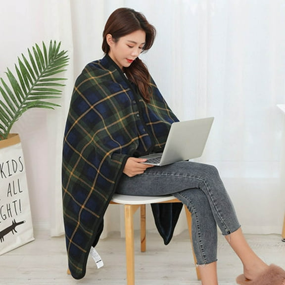 SDJMa Warm Wearable Blanket, Soft Plaid Double Flannel Blanket with Buttons, Comfy Fleece Cuddle Throw Wrap Cape Lounge Blanket,Winter Warm Travel Sofa Bed Throw Blanket