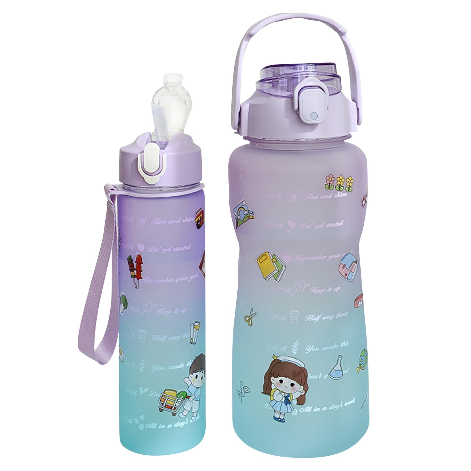 Oldley Kids Water Bottle 12 oz BPA Free Reusable Motivational Water Bottles  with Time Marker Straw/Chug 2 Lids/Fruit Strainer/ Leak-proof for Toddler