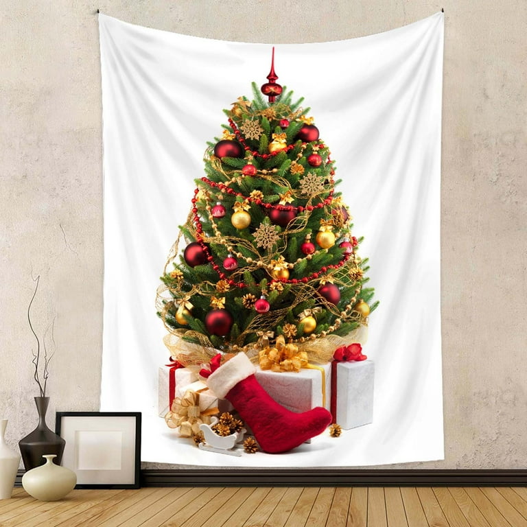 SDJMa Watercolor Merry Christmas Tapestry Xmas Tree Wall Hanging Art for Blanket Home Headboard Bedroom Living Room Dorm Festival Decor 51x60 Inches