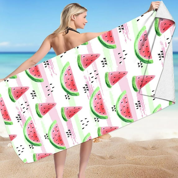 SDJMa Watermelon Beach Towel - 30” × 60” Sand Free Microfiber Camping Towel Quick Dry Water Absorption Bath Pool Towel Travel Holiday Beach Gift for Girls Women