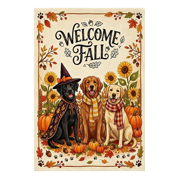 SDJMa Welcome Fall Dog Garden Flag 12x18 Inch, Rustic Farm Animal Printed Yard Flag for Outdoor Autumn Harvest Thanksgiving Farmhouse Home Decor
