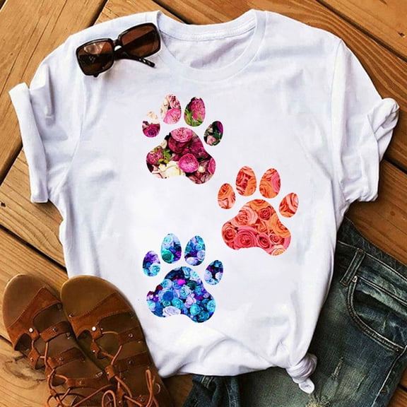 SDJMa Women Printed Plus Size O-Neck T-Shirts Cat Print Short Sleeve Graphic Tee Tops