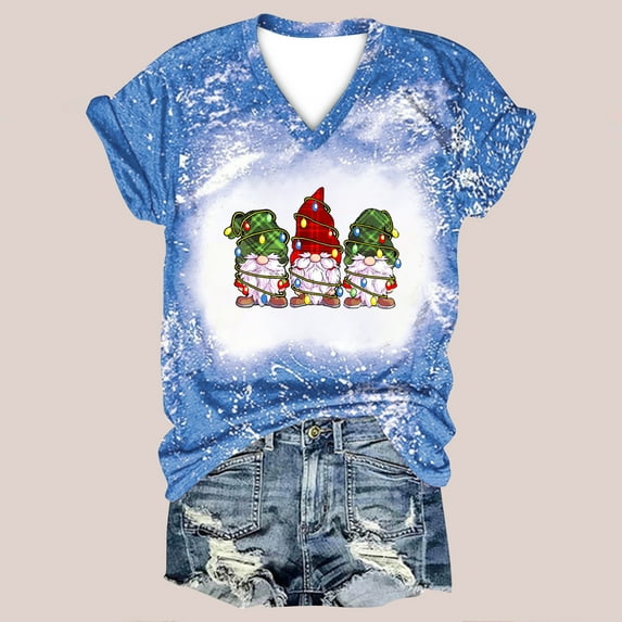 Herrnalise Women's Classic-Fit 100% Cotton Short-Sleeve T-Shirt Christmas Fashion Woman Causal V-Neck Printing Blouse Short Sleeve T-Shirt Tops
