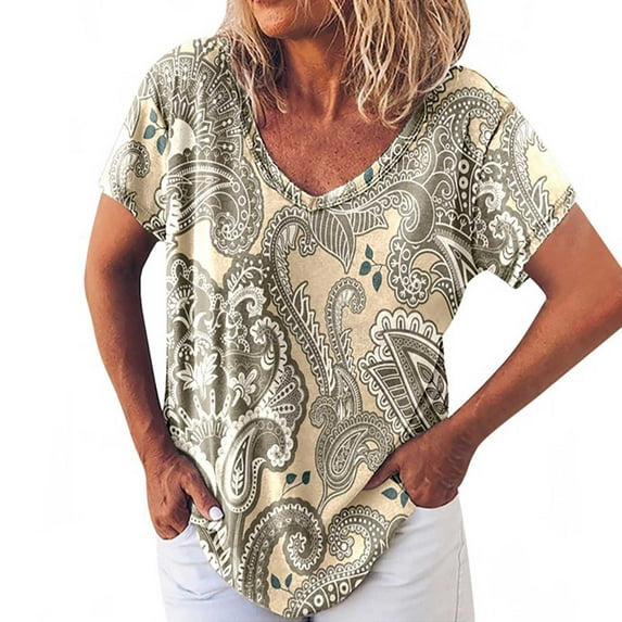 SDJMa Women's Classic-Fit 100% Cotton Short-Sleeve T-Shirt Fashion Women Summer Short Sleeve T-Shirts Print V-Neck Casual Blouse Tops