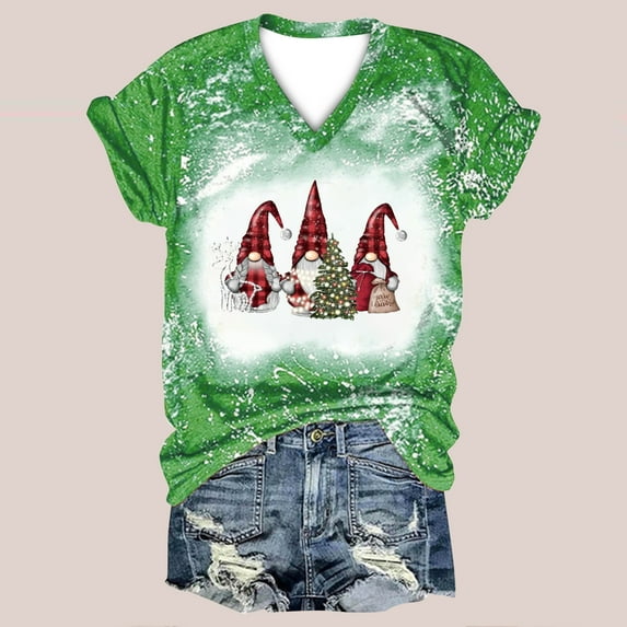 SDJMa Women's Classic-Fit 100% Cotton Short-Sleeve T-Shirt Women Casual Print Christmas Loose Short Sleeve V-Neck Tops