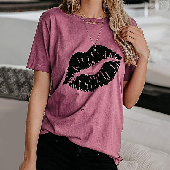 SDJMa Women's Classic-Fit 100% Cotton Short-Sleeve T-Shirt Women Fashion Casual Print Short Sleeve Loose Tops T-shirt Blouse