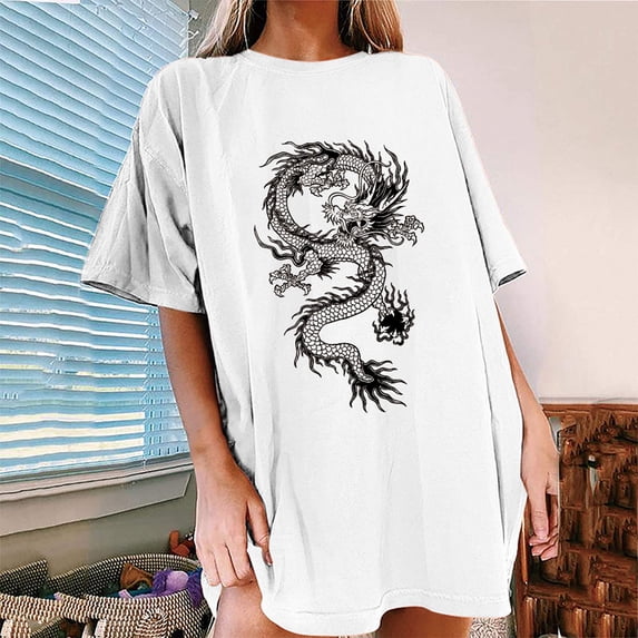 SDJMa Women's Classic-Fit 100% Cotton Short-Sleeve T-Shirt Women Fashion Printing O-Neck Loose Short Sleeve T-shirt Top Blouse Pullover