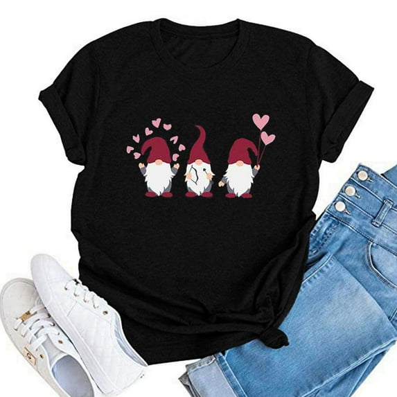 SDJMa Women's Classic-Fit 100% Cotton Short-Sleeve T-Shirt Womens Valentine's Day Heart Printed Short Sleeve Tops Blouse T-Shirt