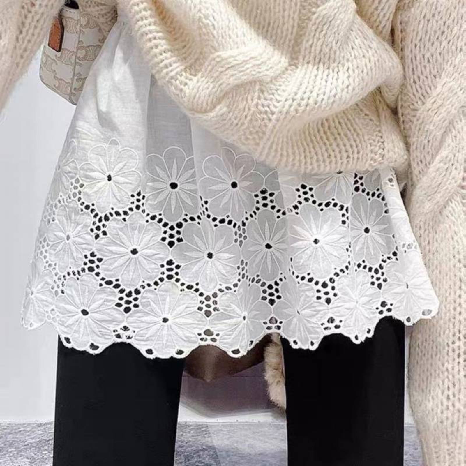 crochet dress extender Dress Extender For Under Dresses For Women Fake Layering Half Skirt, Adjustable Waist, Curved Hem For Dresses & Tops Lace Shirt Extender