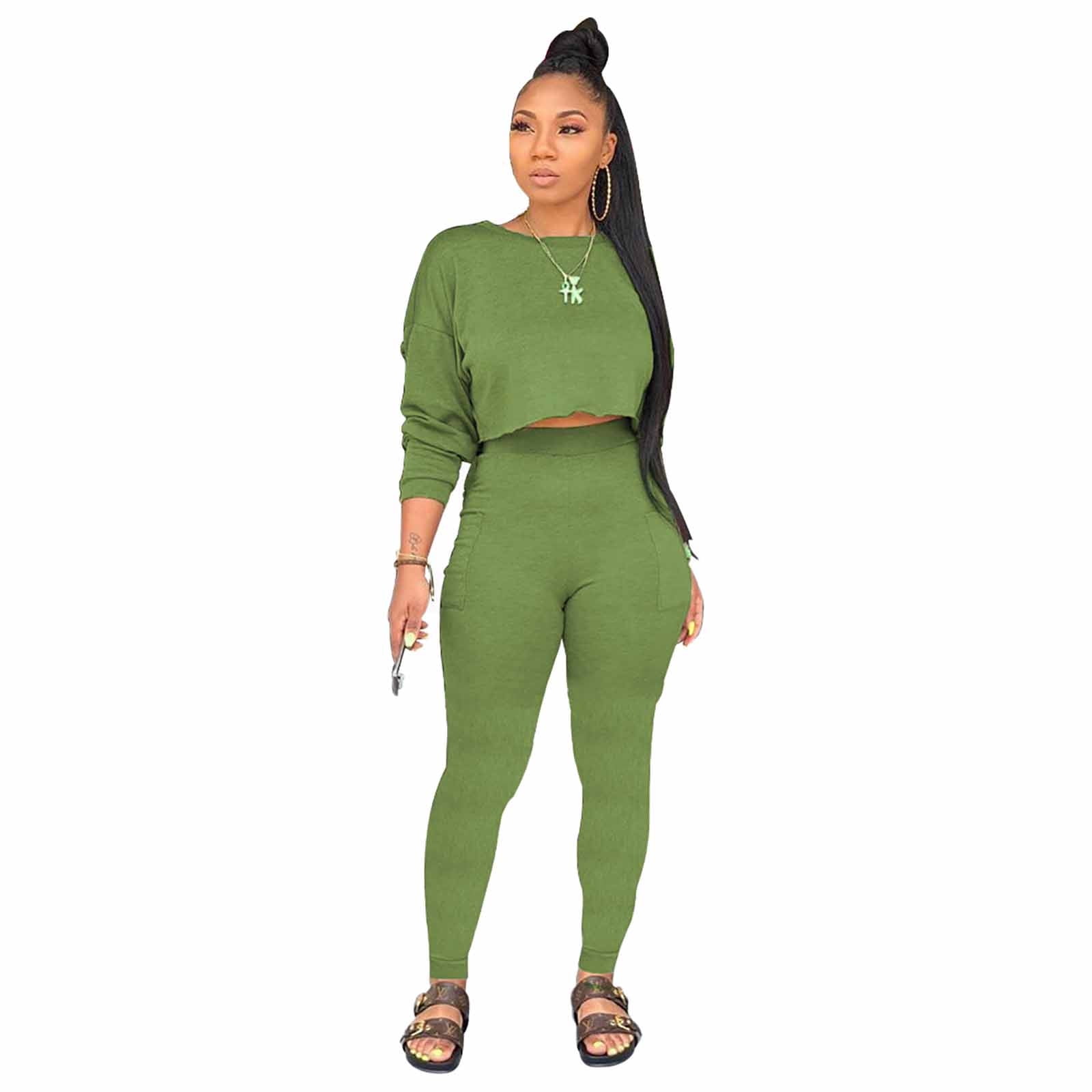Herrnalise Women's two-piece solid color clothing Women's Fashion Full  Sleeve Sweater Pocket Pants Two-Piece Set 