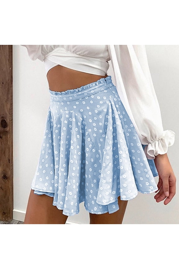 Womens High Waist Polka Dot Pleated Skirt Women's Fashion Ins Wind Daisy Natural Printed Skirt Mini Pleated Skirt