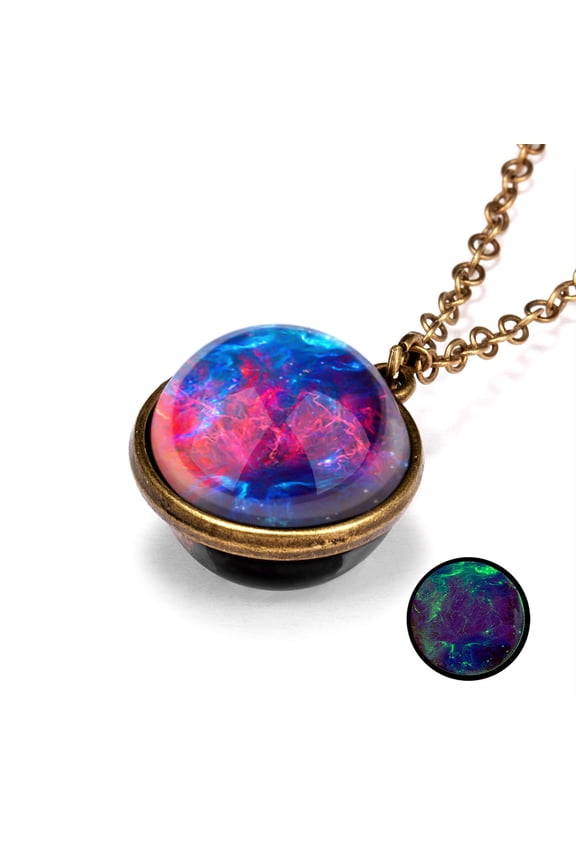 Womens Pendant Necklaces Luminous Nebula Galaxy Double Sided Pendant Outer Space Necklace Universe Silver Jewelry Glass Art Picture Handmade Necklace