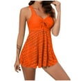 thumbnail image 1 of SDJMa Womens Swimsuits Two Piece Flowy Swim Skirt V Neck Lace Solid Color Slim Fit Split Swimwear Set Orange, 1 of 5