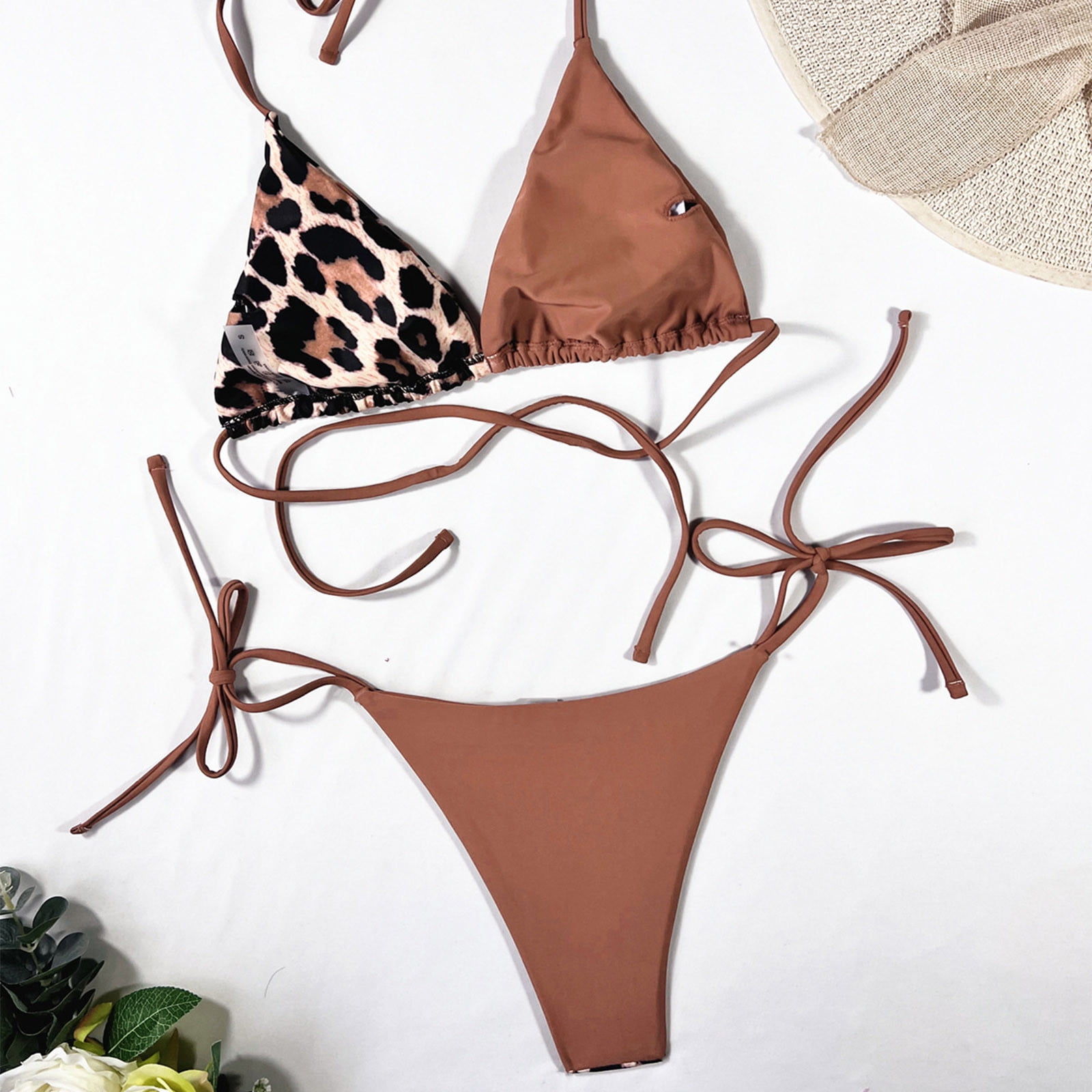 SDJMa Womens Swimsuits Two Piece Leopard Print Bicolor