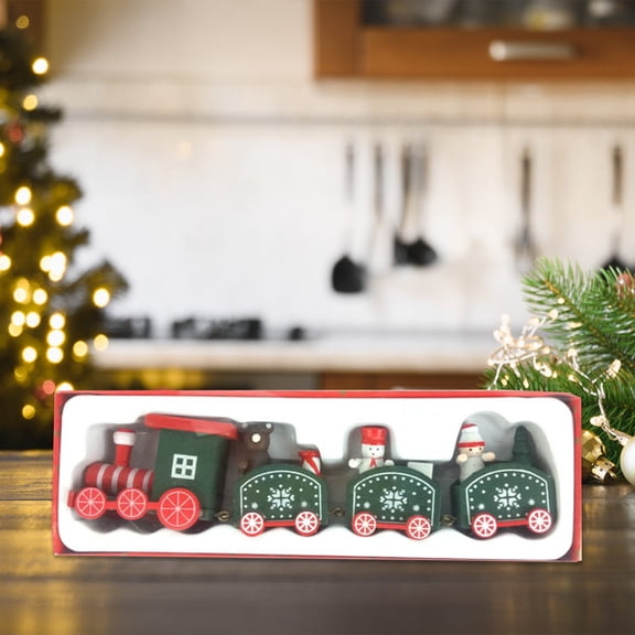 SDJMa Wooden Christmas Train, Painted Mini Christmas Tree Train with Snowman Bear Elf Figurine for Xmas Winter Holiday Party Home Table Decorations