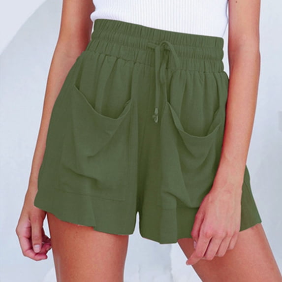 SDJMa Workout Shorts for Women Womens Drawstring Cotton And Linen Elastic Waist Pocket Solid Shorts Pants