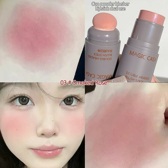 SDJMaBlush Stick Blush Cream Rouge Double Head Sponge Powder Blusher Lip And Cheek Dual-use Durable Matte Natural Rouge Powder Blusher Stick Expansion Color