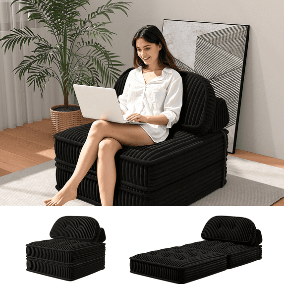 SDJPOI Folding Sofa Bed with Head & Lumbar Pillow, 3-in-1 Convertible Sofa Bed for Adults, Comfy Corduroy Couch Bed for Apartment,Office, Living Room & Bedroom