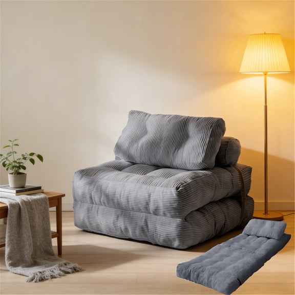 SDJPOI Folding Sofa Bed with Head & Lumbar Pillow, 3-in-1 Convertible Sofa Bed Chair, Comfy Foldable Corduroy Couch Bed for Apartment, Office & Bedroom