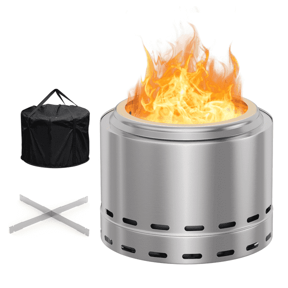SDJPOI 19.5" Outdoor Smokeless Fire Pit - Portable Wood Burning Firepit with Removable Ash Pan & Carry Bag, Stainless Steel Fireplaces for Camping, Patio, Backyard