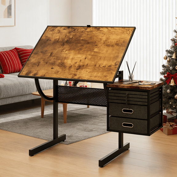 SDJPOI 1500 Pieces Large Puzzle Table with Wooden Cover, Adjustable Height & Angle Puzzle Table with 4 Trays & 2 Drawer, drafting table for Adults Christmas Birthday Gift