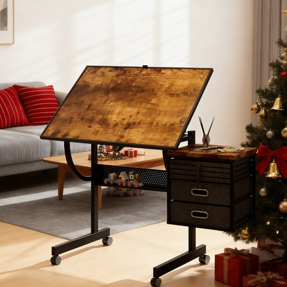 SDJPOI 1500 Pieces Large Puzzle Table with Wooden Cover, Adjustable Height & Angle Puzzle Table with 4 Trays & 2 Drawer, drafting table for Adults Christmas Birthday Gift