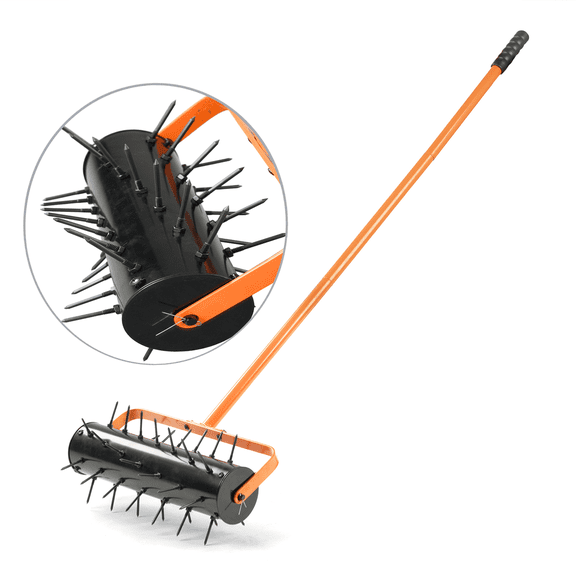 SDJPOI 17'' Rolling Lawn Aerator, Heavy Duty Manual Lawn Aerator Tool with 47" Handle, Upgraded Soil Penetrator Spikes for loose soil in Garden Yard Patio