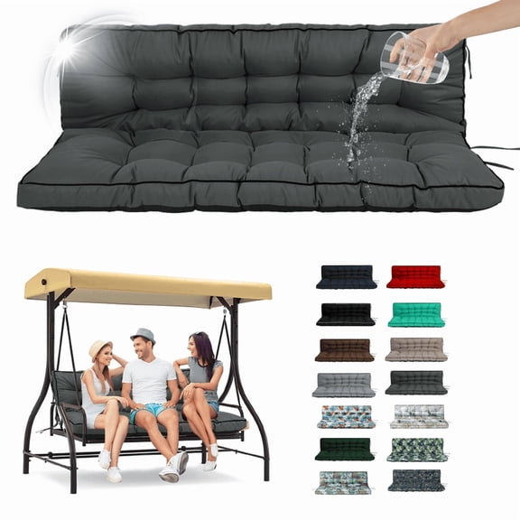 SDJPOI 2-3 Seater Porch Swing Replacement Cushion, Thicken 4" Waterproof Outdoor Bench Cushions with Backrest for Outdoor Furniture ( dark gray，63in*40in）