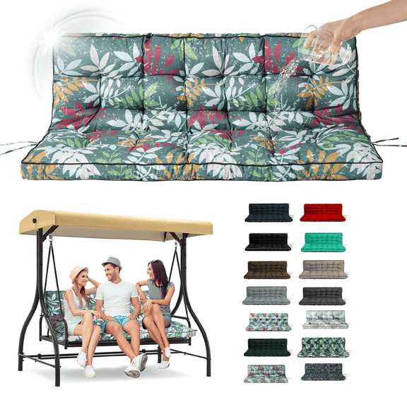 SDJPOI 2-3 Seater Porch Swing Replacement Cushion, Thicken 4" Waterproof Outdoor Bench Cushions with Backrest for Outdoor Furniture ( green flowers,63in*40in)