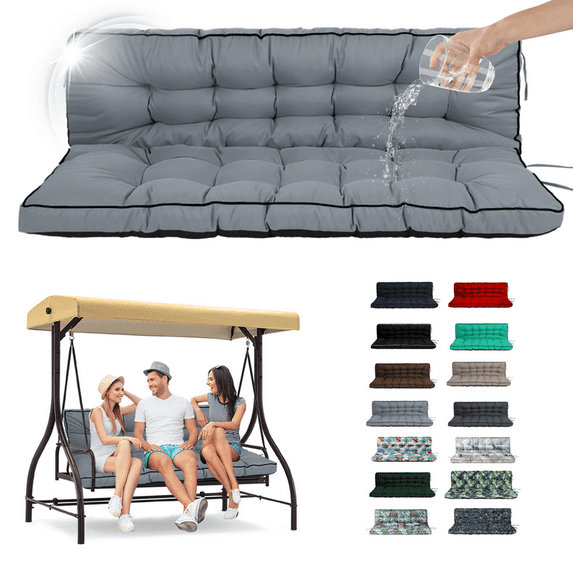 SDJPOI 2-3 Seater Porch Swing Replacement Cushion, Thicken 4" Waterproof Outdoor Bench Cushions with Backrest for Outdoor Furniture ( light gray,63in*40in)