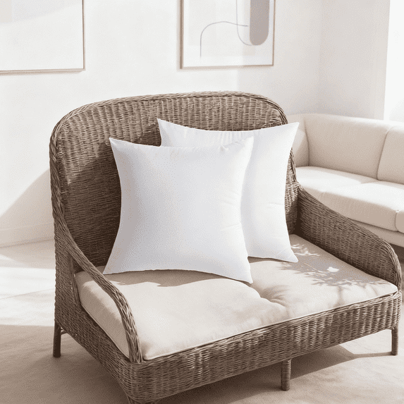 SDJPOI Pillow Inserts 18x18 (Pack of 2, White), Premium Fluffy Throw Pillow Inserts, Stain-Resistant Polyester Sateen Cushion for Sofa Bed Couch Living Room