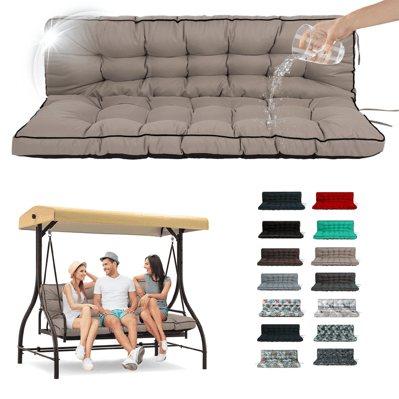SDJPOI 2-3 Seater Porch Swing Replacement Cushion, Thicken 4" Waterproof Outdoor Bench Cushions with Backrest for Outdoor Furniture (khaki，55in*40in）