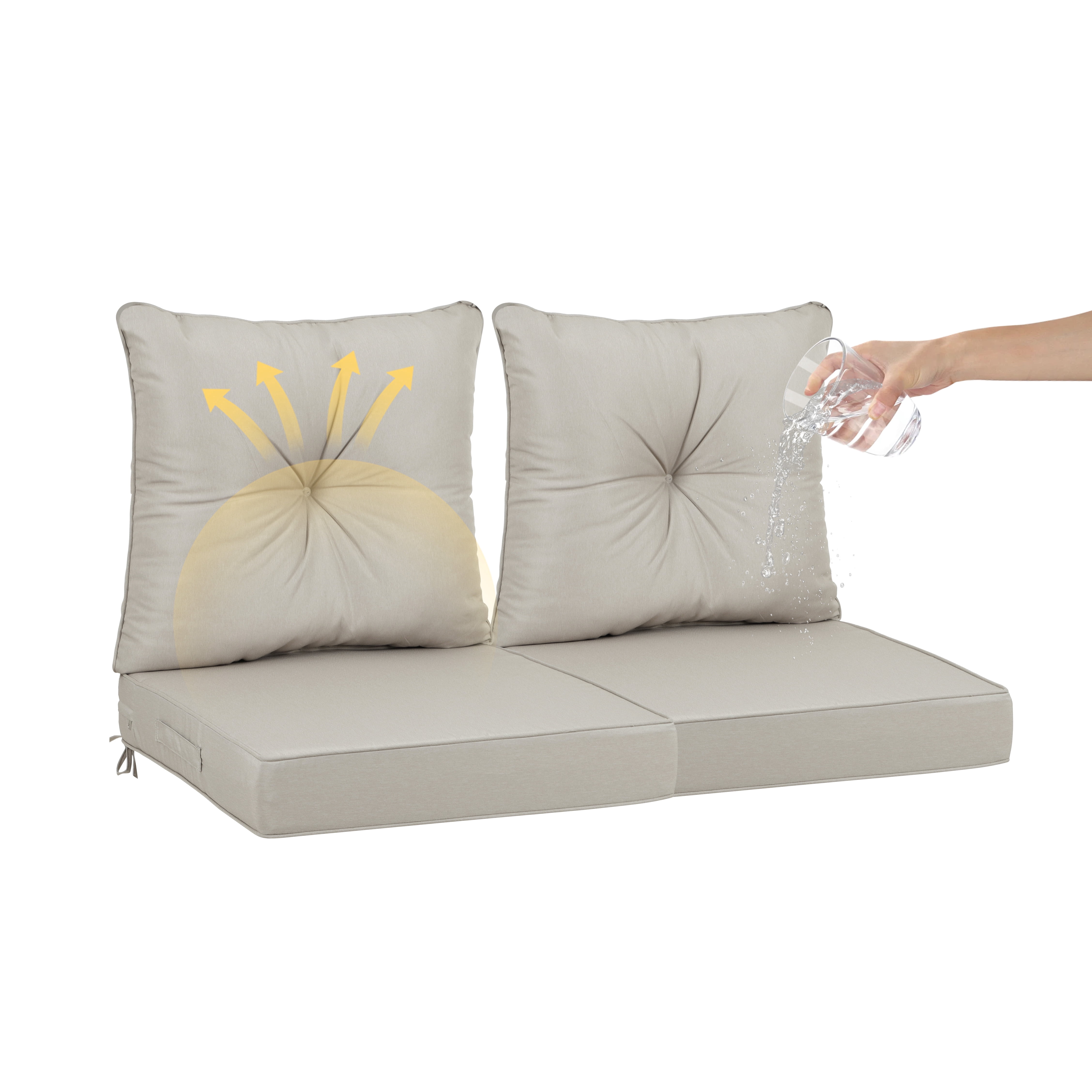 SDJPOI 2 Set Outdoor Deep Seat Cushions, 24"x24"X4.3" Waterproof Fade-Resistant Patio Furniture Cushions with Removable Covers & Adjustable Ties for Chairs, Sofa, Couch