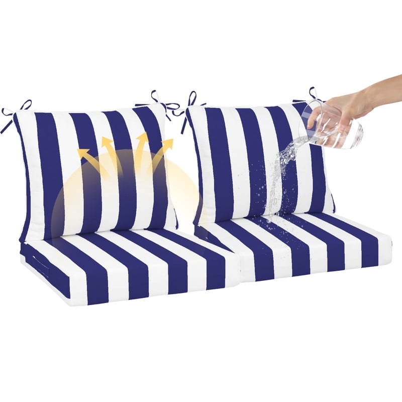 SDJPOI 2 Set Outdoor Deep Seat Cushions, 24"x24"X4.3" Waterproof Fade-Resistant Patio Furniture Cushions with Removable Covers & Adjustable Ties for Chairs, Sofa, Couch
