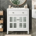 thumbnail image 1 of SDJPOI 30" Bathroom Vanity with Ceramic Sink - Features Adjustable Shelf & Tip-Out Tray Storage, Solid Wood Legs, Silver Knobs & Soft-Close Doors (Faucet Not Included), 1 of 7