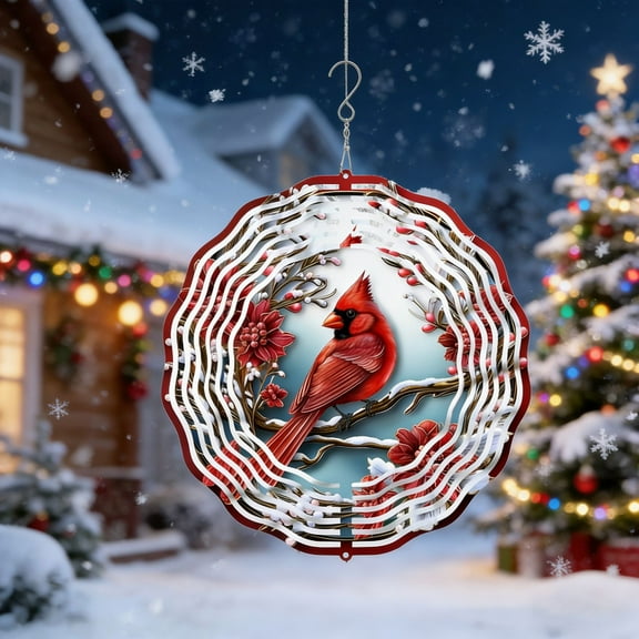 SDJPOI 3D Cardinal Bird Wind Spinner, 10 Inch  Metal Kinetic Sculpture, Red Bird Hanging Wind Spinner for Garden, Yard, Patio & Home Decor, Christmas Decor
