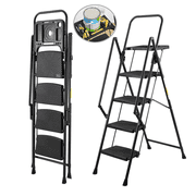 SDJPOI 4 Step Ladder with Handrails Folding Step Stool with Tool Tray, 330 lb Capacity Step Stool with Wide Anti-Slip Pedal, Portable Sturdy Steel Step Ladder for Home Kitchen Shop Office