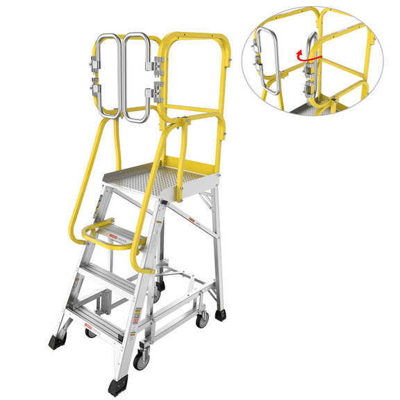 SDJPOI 4 Step Rolling Platform Ladder, Aluminum Ladder with Wheels, Industrial Safety Rolling Stairs with Guardrail System, Mobile Step Platform Ladders for Warehouse & Garage, 375 lbs Capacity