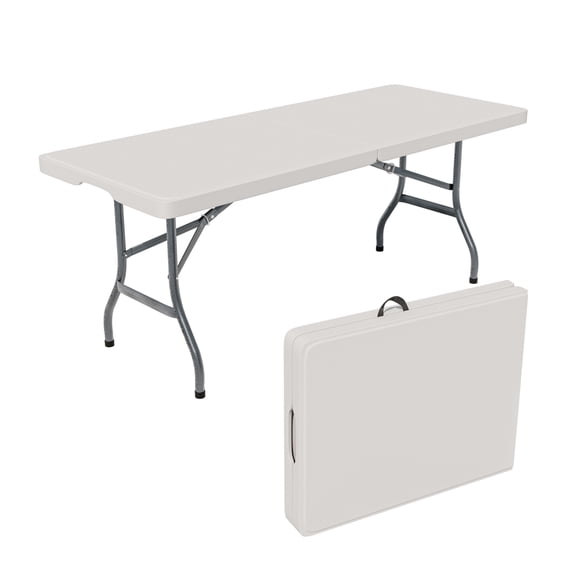 SDJPOI 6Ft Heavy Duty Folding Table - Plastic Portable Table with Steel Legs & Carrying Handle for Parties, Camping, BBQ (White)