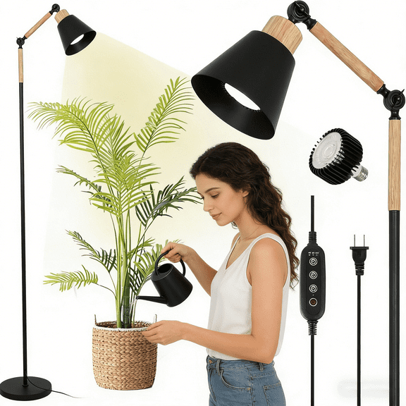 SDJPOI Full Spectrum Grow Light Stand, 20W COB LED Floor Plant Lamp with 4/8/12H Timer, Adjustable Height up to 75" for Medium to Large Indoor Plants