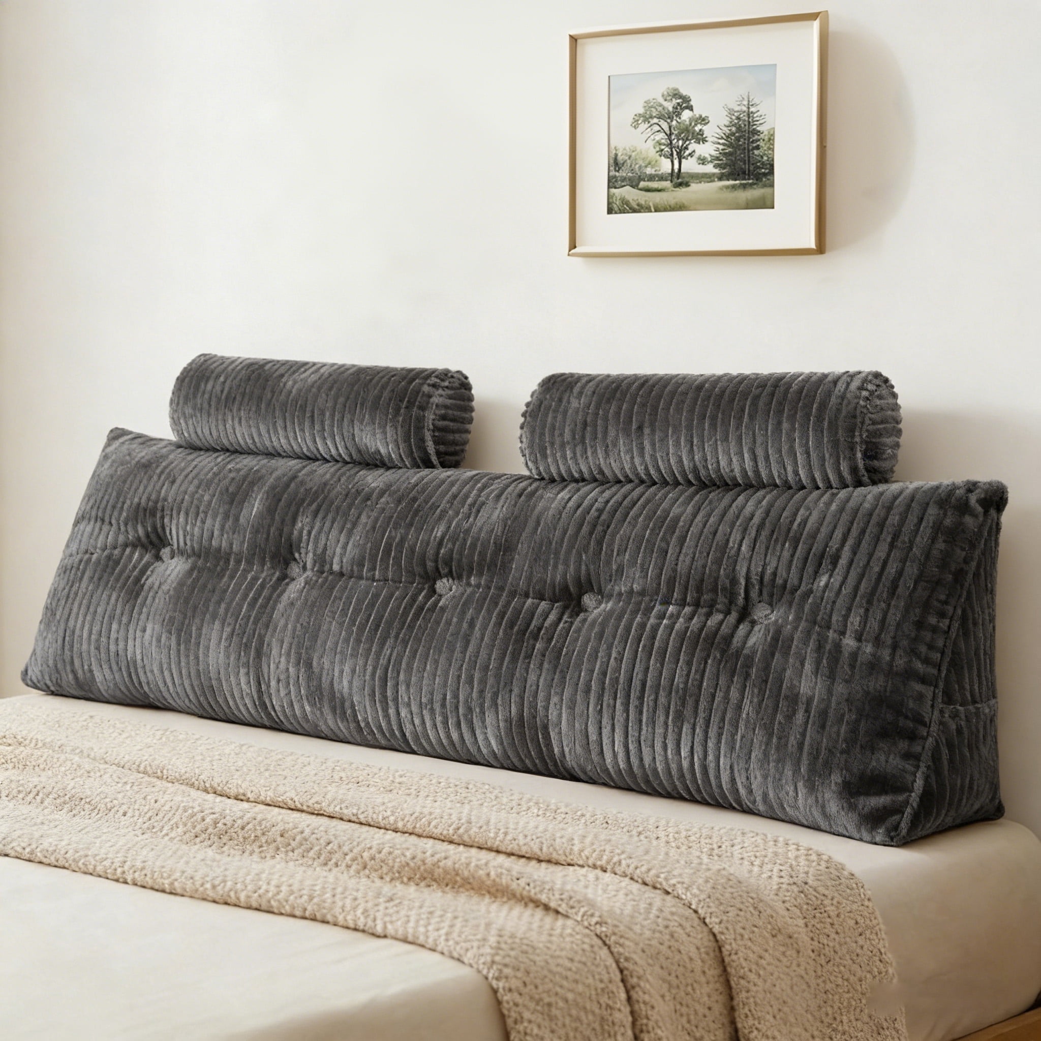 SDJPOI Headboard Pillow Queen,Large Triangular Wedge Pillow with 2 Pockets & Removable Cover for Reading and Resting