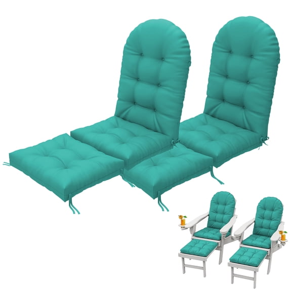 SDJPOI Outdoor Adirondack Chair Cushions Set of 2, 44"x19'' High Back Seat and 17" x19" Ottoman Cushion, 4" Thick Waterproof Rocking ChairCushion for Patio Garden