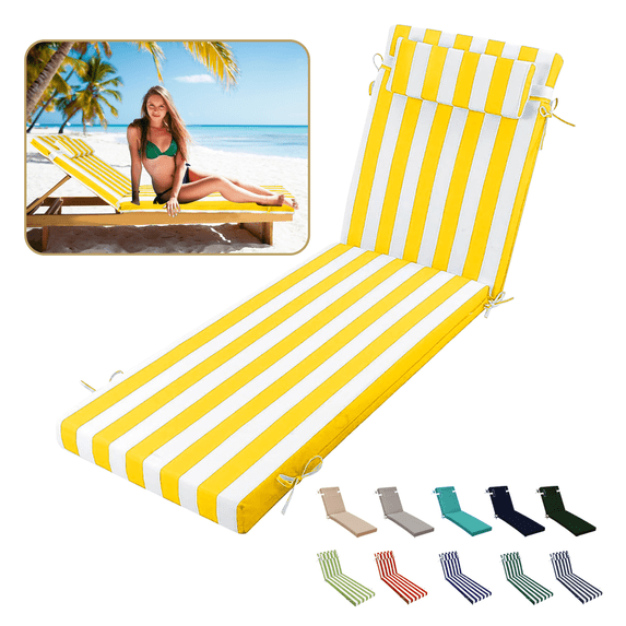 SDJPOI Outdoor Chaise Lounge Cushions, 72" x 21" x 3" Thick Patio Furniture Replacement Cushions, Waterproof Lounge Chair Cushion with Headrest & Ties for Pool Beach