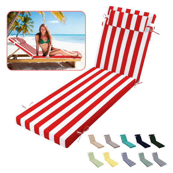 SDJPOI Outdoor Chaise Lounge Cushions, 72" x 21" x 3" Thick Patio Furniture Replacement Cushions, Waterproof Lounge Chair Cushion with Headrest & Ties for Pool Beach
